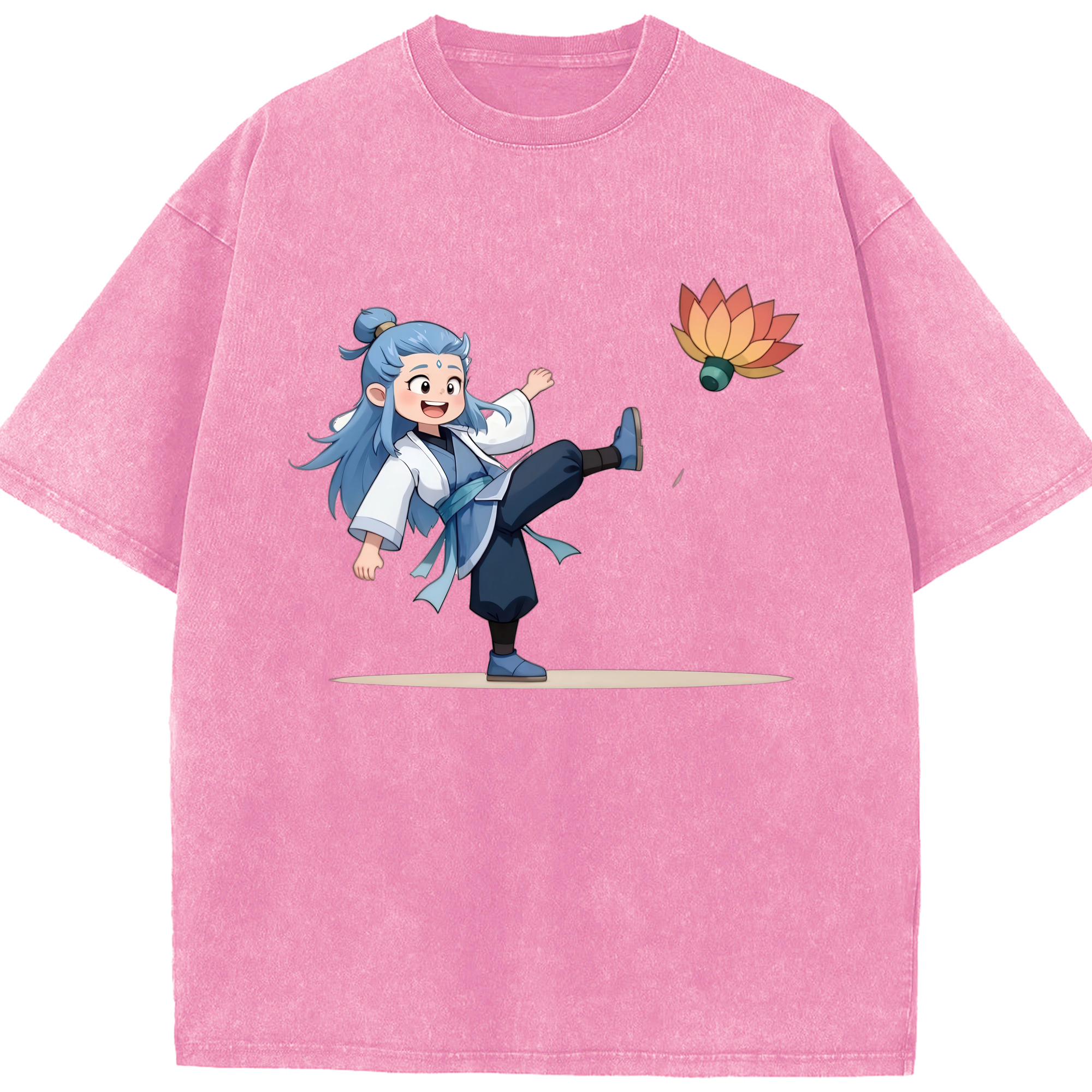（画像用） Ne Zha 2 ナタ 魔童の大暴れ 綿100% ヴィンテージ風 半袖Tシャツ（フロントプリント）